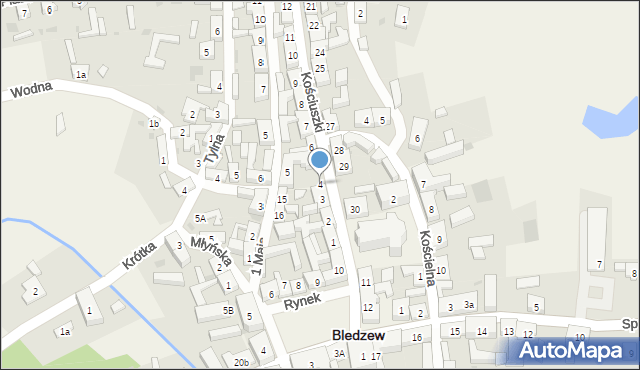 Bledzew, Kościuszki Tadeusza, gen., 4, mapa Bledzew