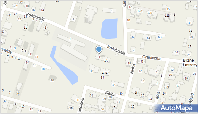 Blizne Łaszczyńskiego, Kościuszki Tadeusza, gen., 1, mapa Blizne Łaszczyńskiego