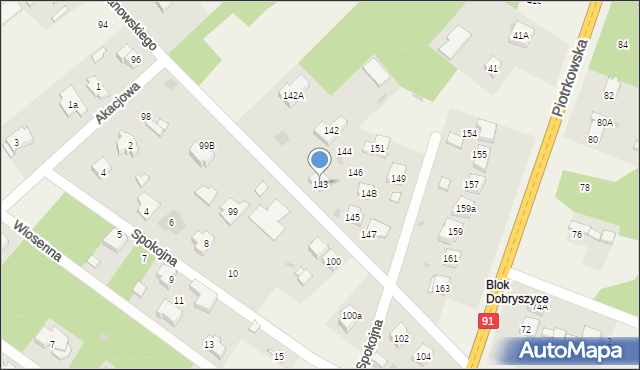 Blok Dobryszyce, Kochanowskiego Jana, 143, mapa Blok Dobryszyce