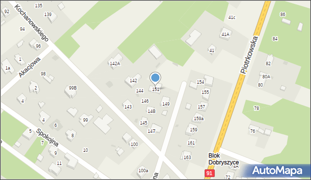 Blok Dobryszyce, Kochanowskiego Jana, 151, mapa Blok Dobryszyce