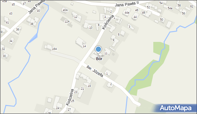 Bór, Kościelna, 13, mapa Bór