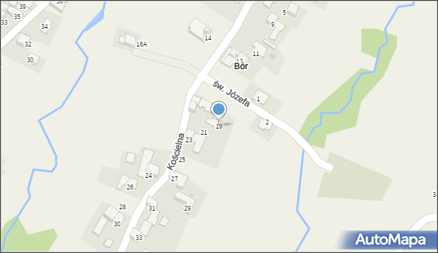 Bór, Kościelna, 19, mapa Bór