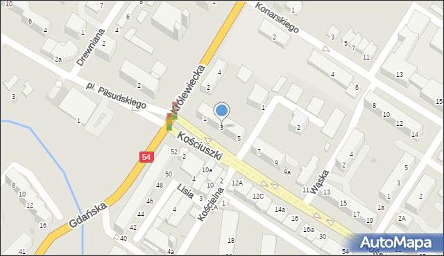 Braniewo, Kościuszki Tadeusza, gen., 3, mapa Braniewo