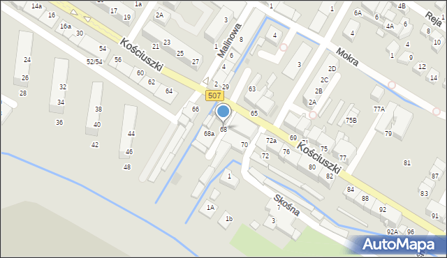 Braniewo, Kościuszki Tadeusza, gen., 68, mapa Braniewo