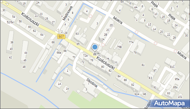 Braniewo, Kościuszki Tadeusza, gen., 69, mapa Braniewo