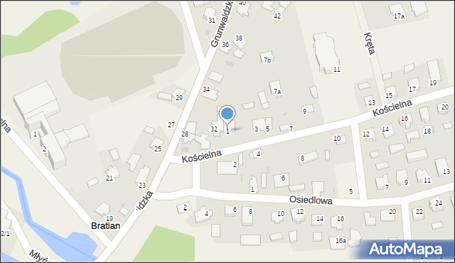 Bratian, Kościelna, 1, mapa Bratian