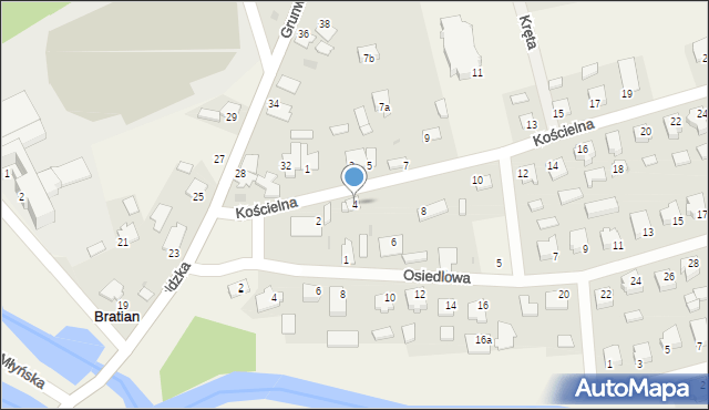 Bratian, Kościelna, 4, mapa Bratian