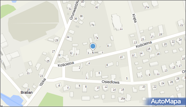 Bratian, Kościelna, 5, mapa Bratian