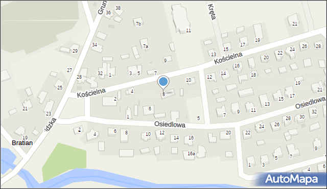 Bratian, Kościelna, 8, mapa Bratian