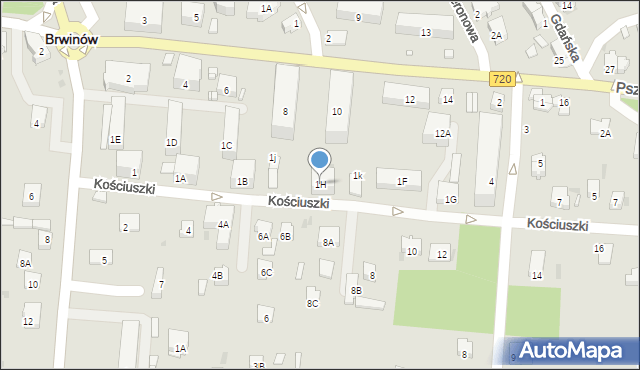 Brwinów, Kościuszki Tadeusza, gen., 1H, mapa Brwinów