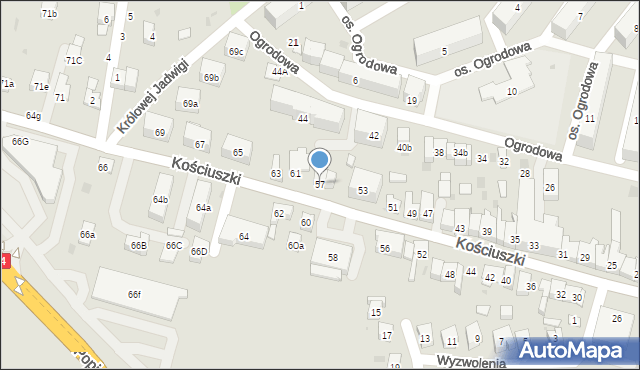 Brzesko, Kościuszki Tadeusza, gen., 57, mapa Brzesko