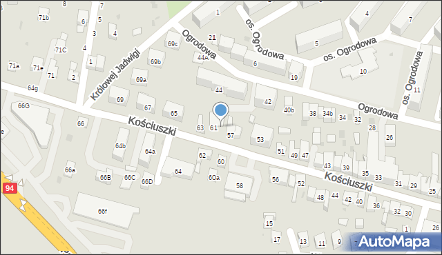 Brzesko, Kościuszki Tadeusza, gen., 59, mapa Brzesko
