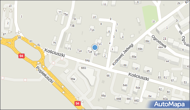 Brzesko, Kościuszki Tadeusza, gen., 71, mapa Brzesko