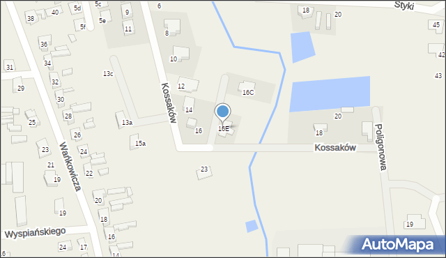 Brzezie k. Sulechowa, Kossaków, 16E, mapa Brzezie k. Sulechowa