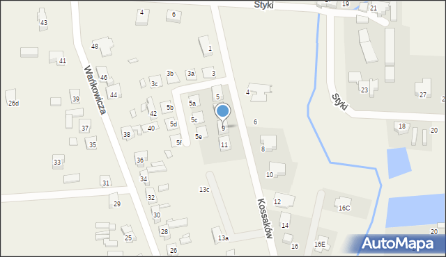 Brzezie k. Sulechowa, Kossaków, 9, mapa Brzezie k. Sulechowa