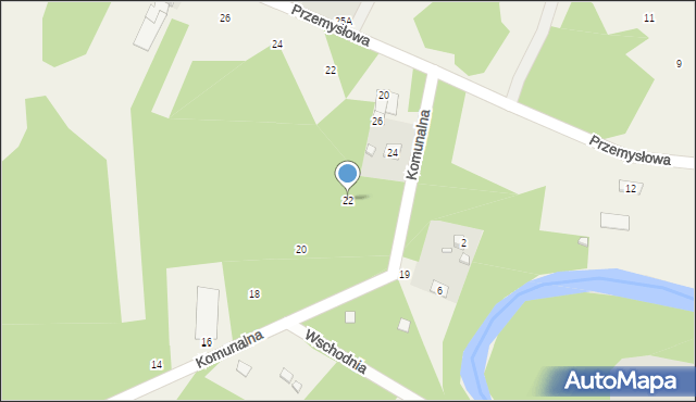 Brzeziny, Komunalna, 22, mapa Brzeziny