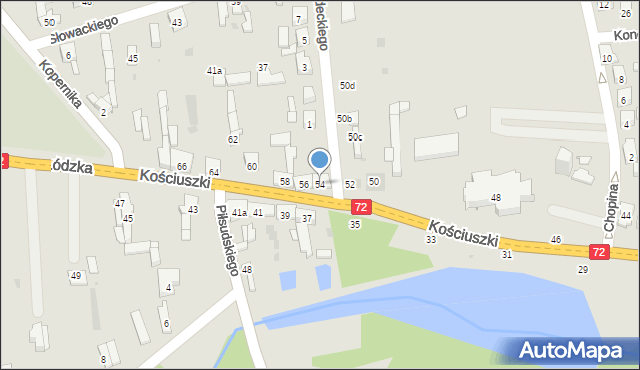 Brzeziny, Kościuszki Tadeusza, gen., 54, mapa Brzeziny