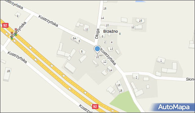 Brzeźno, Kostrzyńska, 10, mapa Brzeźno