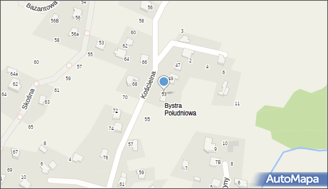 Bystra, Kościelna, 53, mapa Bystra