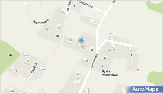 Bystra, Kościelna, 64A, mapa Bystra