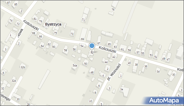 Bystrzyca, Kościuszki Tadeusza, gen., 52, mapa Bystrzyca