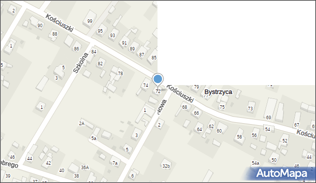 Bystrzyca, Kościuszki Tadeusza, gen., 72, mapa Bystrzyca