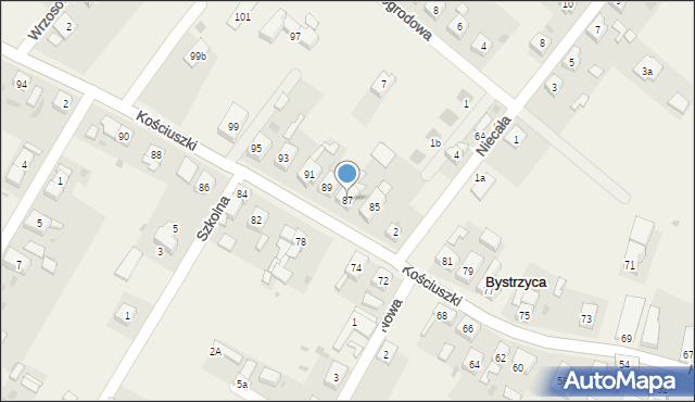 Bystrzyca, Kościuszki Tadeusza, gen., 87, mapa Bystrzyca