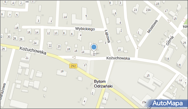 Bytom Odrzański, Kożuchowska, 12, mapa Bytom Odrzański