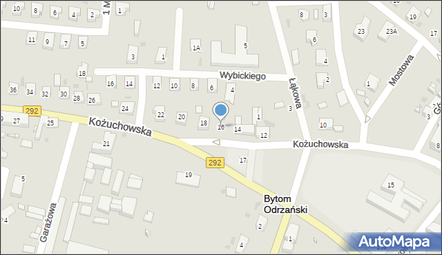 Bytom Odrzański, Kożuchowska, 16, mapa Bytom Odrzański