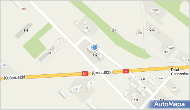Chocznia, Kościuszki Tadeusza, gen., 302, mapa Chocznia