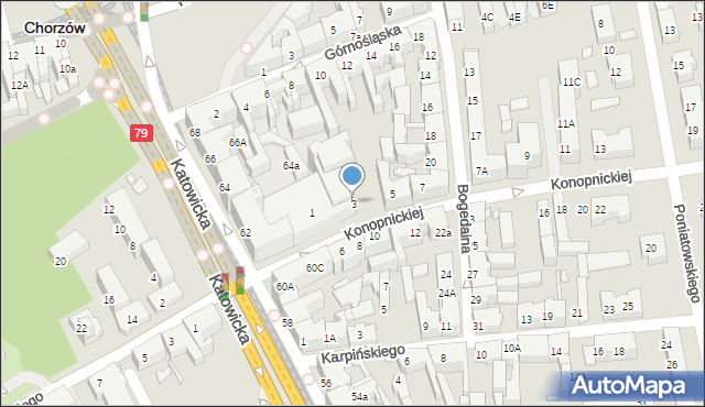 Chorzów, Konopnickiej Marii, 3, mapa Chorzów