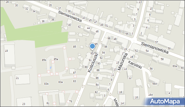 Chorzów, Kościuszki Tadeusza, gen., 91A, mapa Chorzów