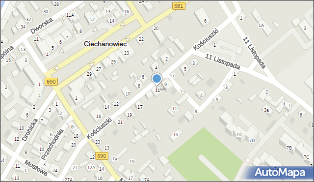 Ciechanowiec, Kościuszki Tadeusza, gen., 11, mapa Ciechanowiec