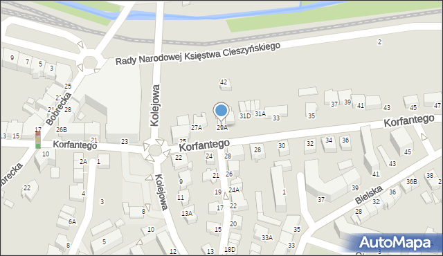 Cieszyn, Korfantego Wojciecha, 29A, mapa Cieszyna
