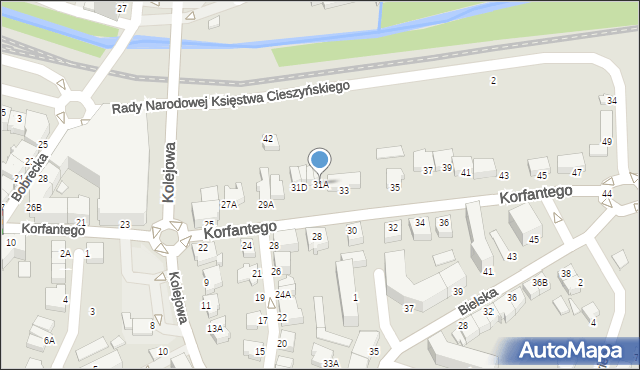Cieszyn, Korfantego Wojciecha, 31A, mapa Cieszyna