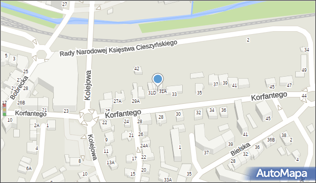 Cieszyn, Korfantego Wojciecha, 31B, mapa Cieszyna