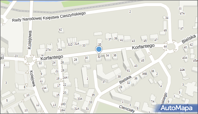 Cieszyn, Korfantego Wojciecha, 32, mapa Cieszyna
