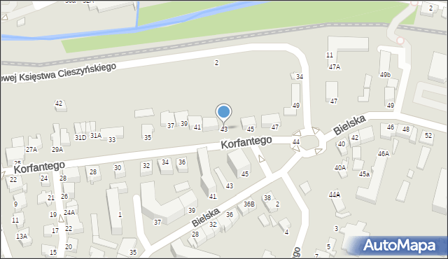 Cieszyn, Korfantego Wojciecha, 43, mapa Cieszyna
