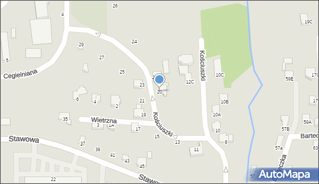 Cieszyn, Kościuszki Tadeusza, gen., 20, mapa Cieszyna