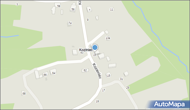 Czchów, Kozieniec, 13, mapa Czchów