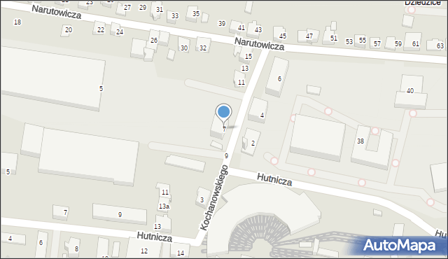 Czechowice-Dziedzice, Kochanowskiego Jana, 7, mapa Czechowic-Dziedzic