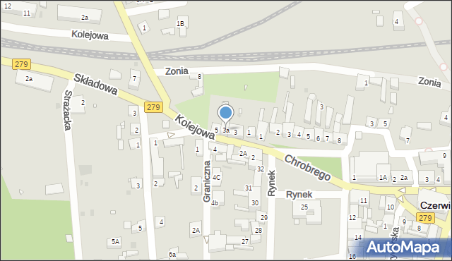 Czerwieńsk, Kolejowa, 3a, mapa Czerwieńsk