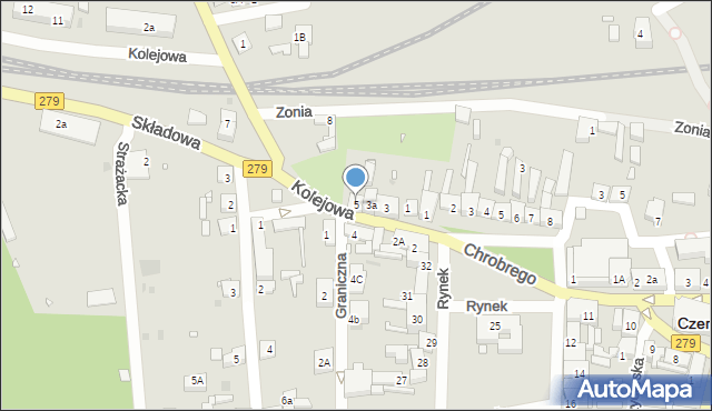 Czerwieńsk, Kolejowa, 5, mapa Czerwieńsk