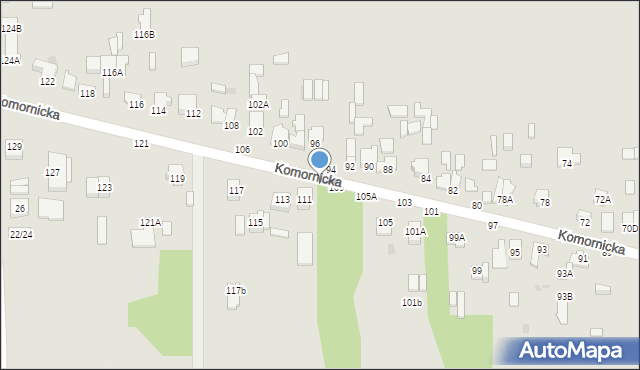 Częstochowa, Komornicka, 109A, mapa Częstochowy