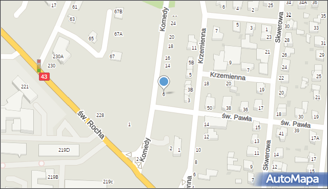 Częstochowa, Komedy Krzysztofa, 6, mapa Częstochowy