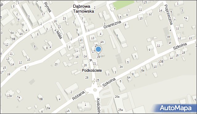 Dąbrowa Tarnowska, Kościelna, 19, mapa Dąbrowa Tarnowska