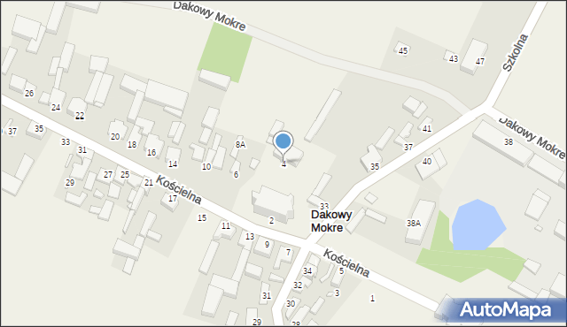 Dakowy Mokre, Kościelna, 4, mapa Dakowy Mokre