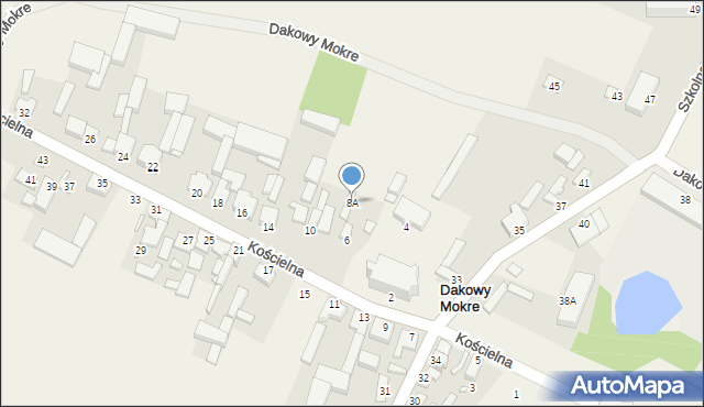 Dakowy Mokre, Kościelna, 8A, mapa Dakowy Mokre
