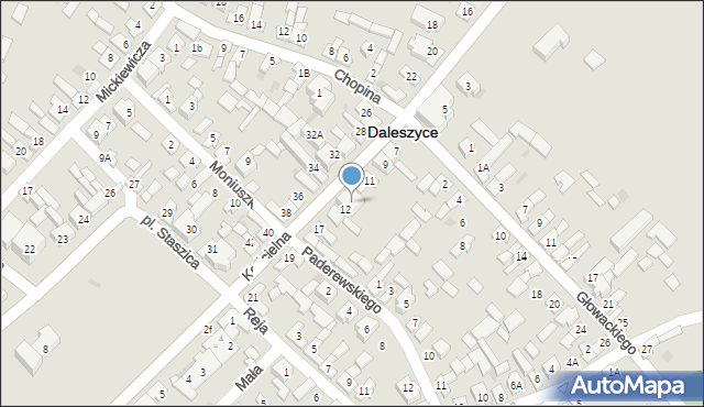 Daleszyce, Kościelna, 12a, mapa Daleszyce