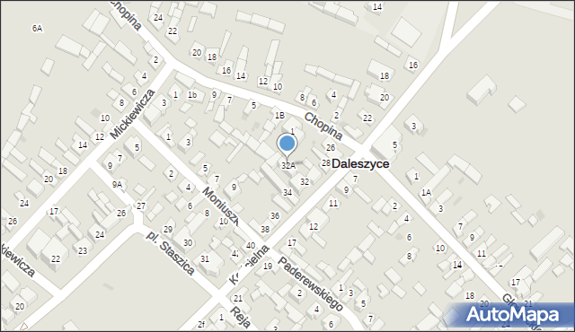 Daleszyce, Kościelna, 32A, mapa Daleszyce